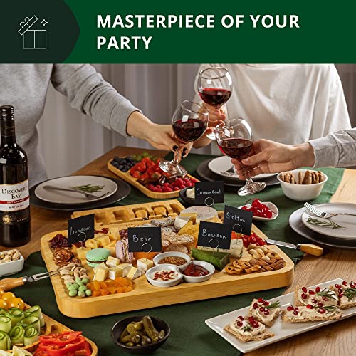 ROYAL CRAFT WOOD Bamboo Cheese Board and Knife Set with Charcuterie Board & Serving Tray with Appetizer Plates & Side Trays (17.5 x 13) - style: 5-6 Guests