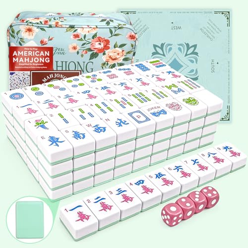 American Mahjong Tile Set, 166 Tiles (1.2”), Cute Mini Tiles - Mint Green | Mahjong Tile Set with Carrying Bag, Dice, Mat, Portable Travel Complete Game Set for Home Outdoor Enthusiast Gift - color: Mint Green