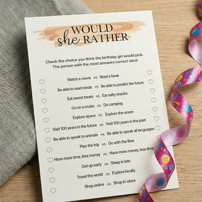 Birthday Party Games for Adults, 25 Card Interactive Group Game Set for Milestone Celebrations - A03 - color: Would She Rather