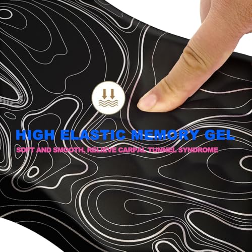 Ergonomic Mouse Pad with Massage Dot, Comfortable Computer Mouse Pad for Laptop, Wrist Rest Pain Relief, Non-Slip PU Base, Black, 12 x 8 in - color: 022-Topographic Map Black