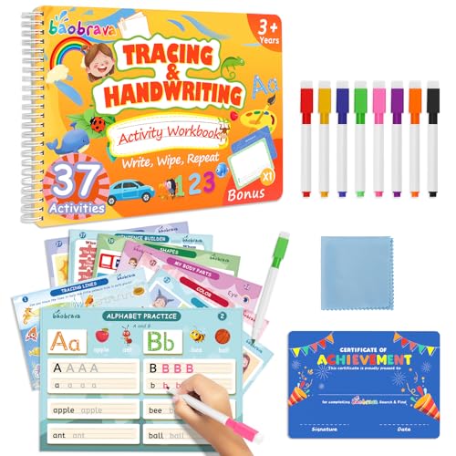 Baobrava Preschool Learning Activities, 37 Themes Tracing Activity Books Ages 3-8, Toddler Handwriting Practice Kindergarten Workbooks, Travel Game Toys for Road Trip Car Airplane,Gifts for Boys Girls - style: I Can Write Book Game