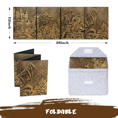 DND Dungeons Master Screen, DNDND Faux Leather 3D Embossed Four-Panel with Pockets for DND Dungeons and Dragon Tabletop Game (Brass) - color: Brass