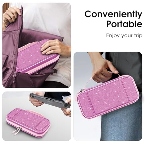 FINTIE Carrying Case for Nintendo Switch 2 (2025), Shockproof Hard Shell Switch 2 Case, Protective Cover Travel Bag with 19 Game Card & 2 Micro SD Card Slots & Inner Pocket, Glittering Purple - color: Glittering Purple