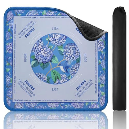 TIASUSAN Blue Mahjong Learning Mat (33” x 33”) with Black Carrying Bag, Anti-Slip, Noise-Reducing Mahjong Mat for Table, Board Games, Tile Games and Cards - color: Blue