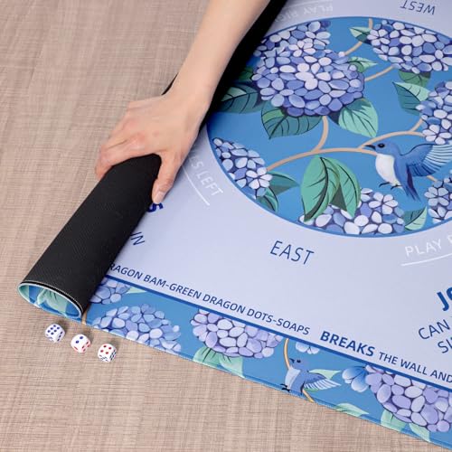TIASUSAN Blue Mahjong Learning Mat (33” x 33”) with Black Carrying Bag, Anti-Slip, Noise-Reducing Mahjong Mat for Table, Board Games, Tile Games and Cards - color: Blue