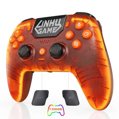 citnh Wireless Controller for PS-5/Pro/Slim/PC, with Transparent Shell/RGB Tape Light/Hall Effect Joyticks and Trigger/Macro/Turbo/3.5mm Audio Jack/Speaker and Mic/1500 mAh Large Battery Gamepad (Orange)