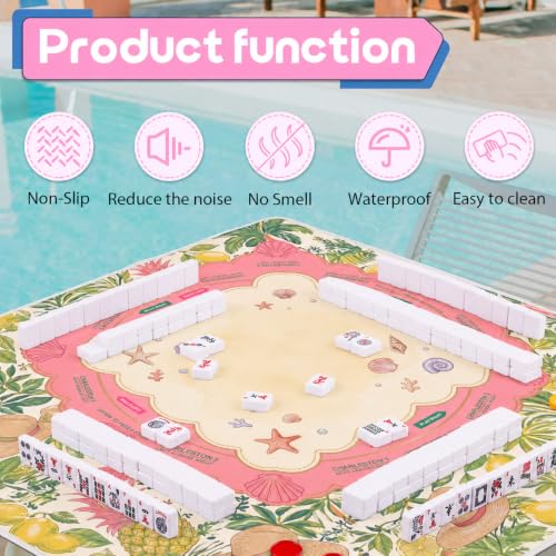 Tropical Mahjong Mat for Table - 3mm Non-Slip American Mahjong Mats - Waterproof Quiet Coastal Lemon Pineapple Design - Includes Carrying Bag & Gift Box - No Crease Surface (Tropical Paradise Pink) - color: Tropical Paradise Pink