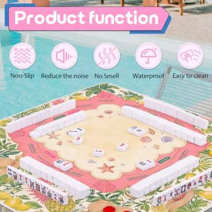 Tropical Mahjong Mat for Table - 3mm Non-Slip American Mahjong Mats - Waterproof Quiet Coastal Lemon Pineapple Design - Includes Carrying Bag & Gift Box - No Crease Surface (Tropical Paradise Pink) - color: Tropical Paradise Pink