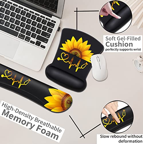 Mouse Pad Wrist Guard and Keyboard Wrist Rest, Ergonomic Wrist Protection Non-Slip Rubber Base Mouse Pad Sunflower and ECG Stethoscope Pattern, Personalized Fashionable Black Office Accessories - color: Jv-mouse Pad-11