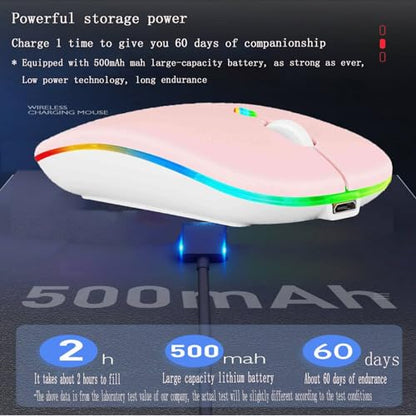 Guiheng Wireless Bluetooth Mouse,LED Dual Mode Rechargeable Silent Slim Laptop Mouse,Portable(BT5.2+USB Receiver) Dual Mode Computer Mice,for Laptop,Desktop Computer,ipad Tablet,Phone,TV (Pink) - color: pink