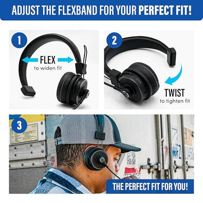 Blue Tiger Elite Ultra 2.0 Wireless Bluetooth Headset - One-Ear Trucker | Professional Mono headset with mic, wireless noise cancelling, high-fidelity sound, 60-hour talk time, USB-C, Bluetooth 5.2
