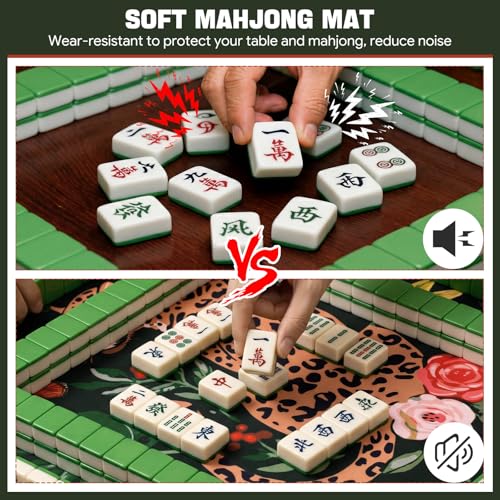 Drydiet Mahjong Mat for Table 31.5 x 31.5 Inch American Mahjong Mat with Carrying Bag, Non-Slip Noise Reduction Table Item for Family Poker Domino Board Game Night & Party Use(Leopard) - style: Leopard