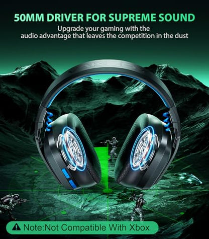 Vakedy Wireless Gaming Headset for PS5, PS4 & PC, 20ms Ultra-Low Latency, 2.4GHz USB & BT 5.4, Noise Canceling Mic, 50H Battery, Compatible with Switch, Mac & Mobile, Ideal for Fortnite & Call of Duty - color: Onyx Blue