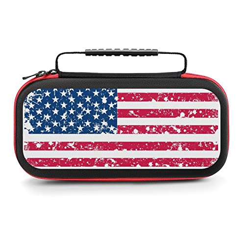 AoHanan Switch Carrying Case Flag of USA in Retro Style Switch Game with 20 Games Cartridges Hard Shell Travel Protection Storage Case - color: Flag of USA in Retro Style