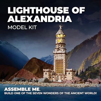 UGEARS Lighthouse of Alexandria 3D Wooden Puzzle for Adults – Wooden Model Kit with LED Night Light, DIY Building Hobby Set, Ancient World Landmark, Home Decor, Brain Teaser, Creative - style: Lighthouse of Alexandria