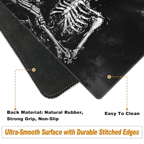 Desk Pad, Large Game Mouse Pad + Small Mouse Pad + Wrist Rest, Ergonomic Table Mat With Stitched Edge, Anti-Slip Memory Foam For Home Office Gaming (23.6x11.8in), Black Skeleton/Skull - color: Black Skeleton / Skull