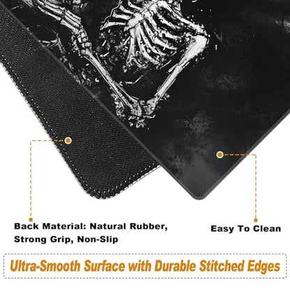 Desk Pad, Large Game Mouse Pad + Small Mouse Pad + Wrist Rest, Ergonomic Table Mat With Stitched Edge, Anti-Slip Memory Foam For Home Office Gaming (23.6x11.8in), Black Skeleton/Skull - color: Black Skeleton / Skull
