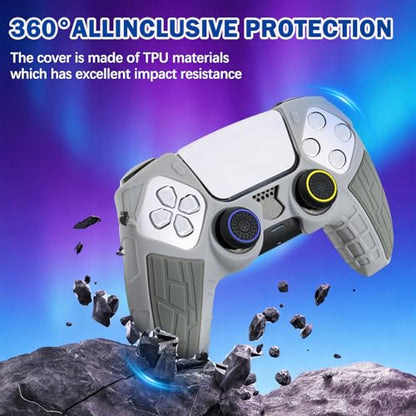 DLseego Protective Cover for PS5 Controller, Soft Silicone Ergonomic Anti-Slip Controller Case Skin with 4 PCS Thumb Stick Grip Caps - Gray - color: Gray