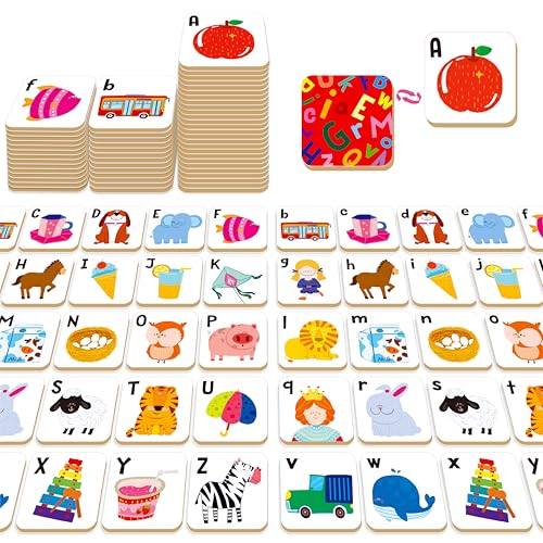 Hebayy 52 PCS Alphabet Memory Game, 26 Pairs Uppercase & Lowercase Letters Matching Game, Educational Early Learning Toy for Toddlers, Kindergarten, Kids 3+ - style: Alphabet
