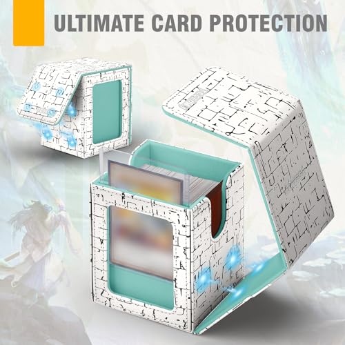 MTG Commander Deck Box with Display Window, Magnetic Closure Card Case Holds 100+ Double-Sleeved Cards, PU Leather TCG Storage Box Compatible with PTCG, Sports & Trading Cards (White) - color: White