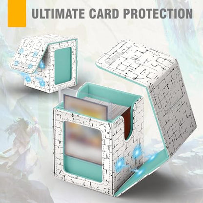 MTG Commander Deck Box with Display Window, Magnetic Closure Card Case Holds 100+ Double-Sleeved Cards, PU Leather TCG Storage Box Compatible with PTCG, Sports & Trading Cards (White) - color: White