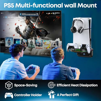 P S5 Wall Mount Kit with Cooling Fan and Charging Station Compatible with PS5/ Slim/Pro Disc and Digital, PS Five Floating Shelf with 9 RGB Lights, Black, Sony PSP Accessories Cables Adapters Cables - color: Black