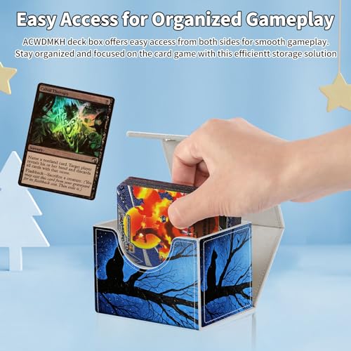 for MTG Commander Deck Box,Card Deck Box for Trading Yugioh MTG,Fits 100 Double Sleeved Cards,PU Leather Strong Magnet Case for Magic Commander TCG CCG,Black Cat Blue - color: Black Cat Blue