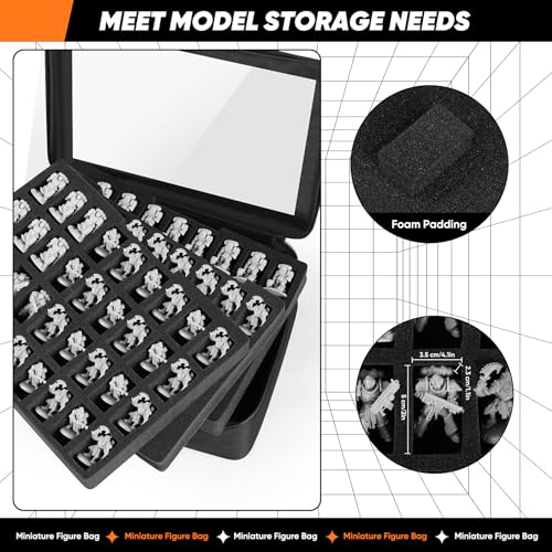 Miniature Storage Case Compatible with D&D and 40K Minature.Toys Display Bag with 3 Layers of Foam with Pre-Cut Grooves.Holds 108 Mini Figures(Case Only) (Black, 108 Slot)