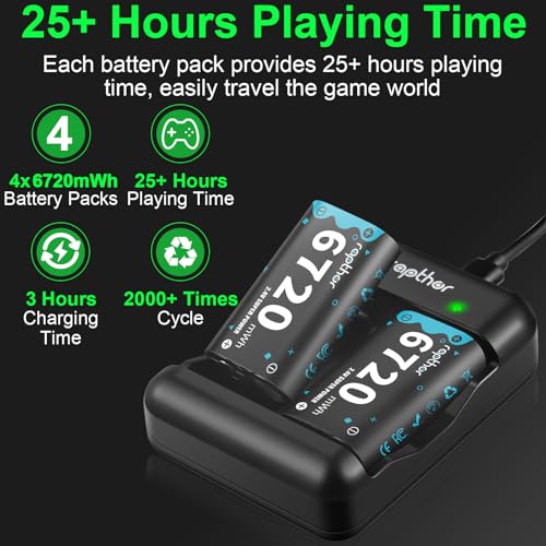 rapthor 4X 6720mWh Rechargeable Controller Battery Pack for Xbox Series with Fast Charger Station Compatible with Xbox One/One X/S/Elite/Series X/S Accessories (4 Battery Packs +1 Charger