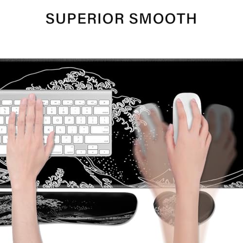 Desk Pad and Keyboard Wrist Rest, Large Mouse Pad + Keyboard Pad+Mouse Wrist Support, Non-Slip Desk Mat Protector for Office, Home 31.5×11.8 Inches Wave - color: Wave