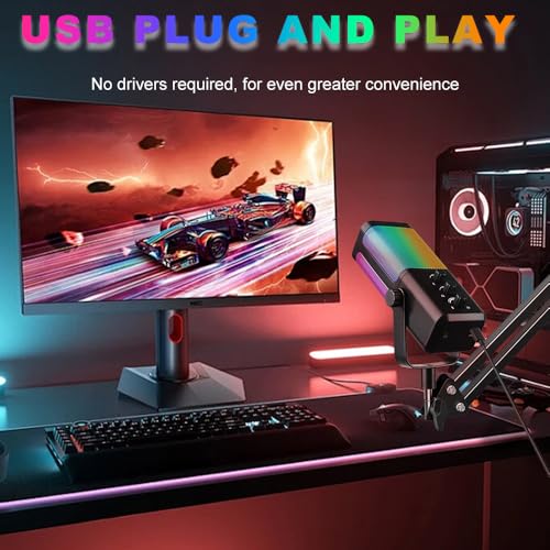 M7 USB Gaming Microphone with Boom Arm - Professional RGB Condenser Mic for PC/PS5 - Triple-Knob Control (Mic Gain, Headphone Vol, Monitor Mix) - Zero Latency Streaming Kit Mic Black - color: M7 arm stand