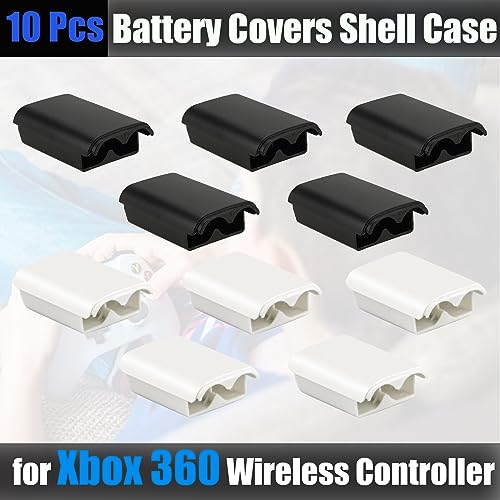 10 Pcs Battery Pack Cover for Xbox360 Wireless Controller, Replacement Battery Pack Cover Shell Case (5×Black, 5×White) - color: 5×Black, 5×White