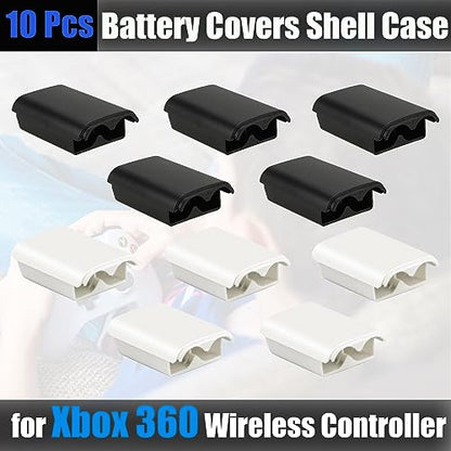 10 Pcs Battery Pack Cover for Xbox360 Wireless Controller, Replacement Battery Pack Cover Shell Case (5×Black, 5×White) - color: 5×Black, 5×White