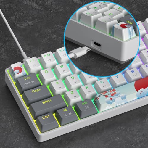 Portable 60% Mechanical Gaming Keyboard White/Grey, RGB Backlit Wired Key Board with Red Switch, Compact 61 Keys Mini Office Keyboards with for Windows Laptop PC (61 White/Red Switch) - color: 61 White/Red Switch