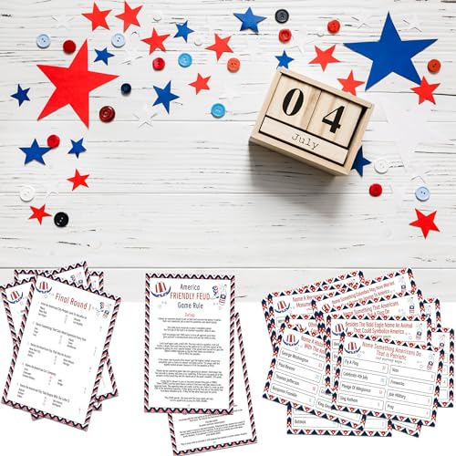 UHADRE 4th of July Family Feud, Independence Day Party Game, 4th of July Game Night Family Activity, American Themed Trivia Quiz, Independence Day Party Supplies DLRSC01