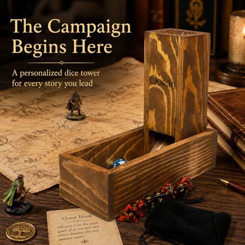 Personalized Wooden Dice Tower with Tray – Custom Engraved DND Dice Tower, Handcrafted Oak & Walnut RPG Accessory, Dungeon Master Gift, Tabletop Gaming Dice Roller