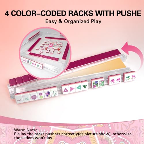 American Mahjong Game Set, Portable Carrying Bag,Acrylic 160 Tiles,Western Mahjong Tiles Set,Complete Ma Jong Set (Rose Red) - color: Rose Red
