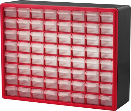 Akro-Mils 64-Drawer Plastic Drawer Storage Cabinet for Garage Organization, Bead Organizer, Building Bricks Storage, Teacher Toolbox, Makeup Organizer, 20" W x 6" D x 16" H, 10164 Red - color: Red, size: 64 Drawer, style: 1 Pack