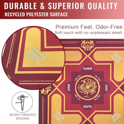 Mahjong Mat 31.5" x 31.5" Non-Slip Noise-Reducing American Mah Jongg Table Mat with Carry Bag, Waterproof Gaming Surface for Poker, Card, Dominoes, Board & Tile Games - color: Vermilion Phoenix