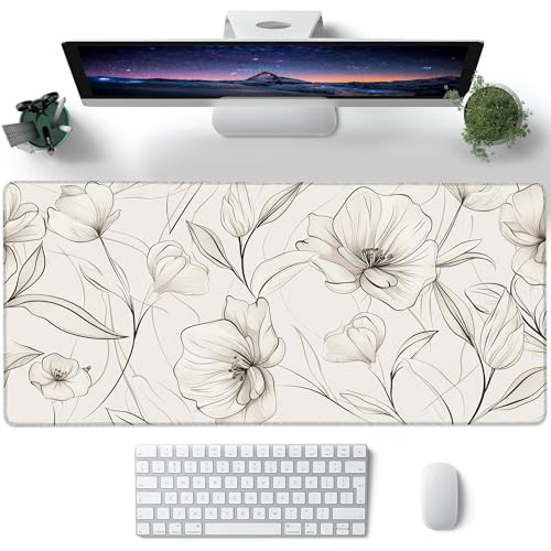 Desk Pad, Boho Minimalist Flowers XL Gaming Mouse Pad with Stitched Edges,Non-Slip Waterproof Rubber Base Large Desk Mat for Keyboard and Mouse 31.5"x11.8" - color: Colour4, size: X-Large