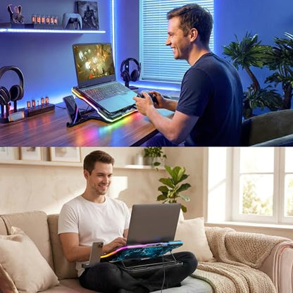 Laptop Cooling Pad, MOOJAY Laptop Cooler with 9 Quiet Fans for 14-19 Inch Notebook Computer, Gaming Laptop Fan Cooling Stand with 6 Adjustable Speeds and 10 RGB Light Modes, 2 USB Ports & Phone Holder
