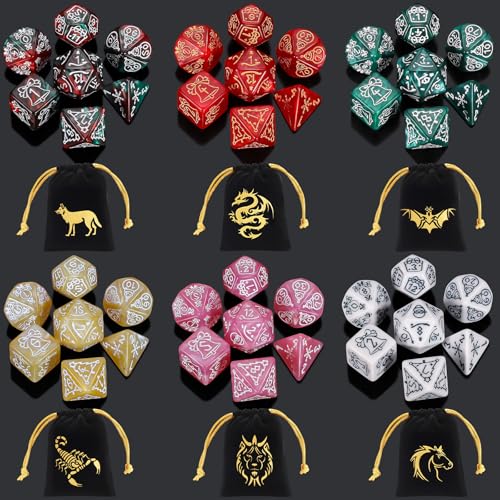 CiaraQ Polyhedral Dice Set - DND Role Playing Dice | Acrylic RPG Dice for Dungeons and Dragons MTG Table Games, Multi-Color, 42pcs - color: Red & Green/Red/Green/Pink/Yellow/White