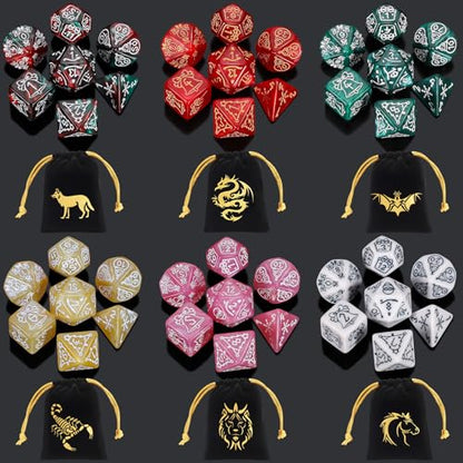 CiaraQ Polyhedral Dice Set - DND Role Playing Dice | Acrylic RPG Dice for Dungeons and Dragons MTG Table Games, Multi-Color, 42pcs - color: Red & Green/Red/Green/Pink/Yellow/White