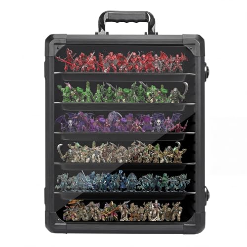 Miniature Storage Case for Display, 17"x13.7"x15.2" Large Capacity for Warhammer 40K，Aluminum Alloy Frame & 5-Layer Steel Trays & Double Locks, Board Game Transport & Collection Event Use