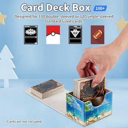 for MTG Commander Deck Box,Card Deck Box for Trading Yugioh MTG,Fits 100 Double Sleeved Cards,PU Leather Strong Magnet Case for Magic Commander TCG CCG,Beach Blue Ocean - color: Beach Blue Ocean