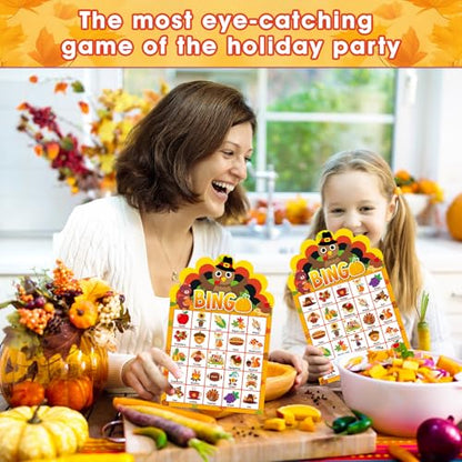 39 Pcs Thanksgiving Party Bingo Game for Adults Kids 24 Players Turkey Shaped Bingo Game Cards with Reward Stickers for Family Friends Students Large Group Activities Fall Autumn Festival Party Favors - style: Thanksgiving