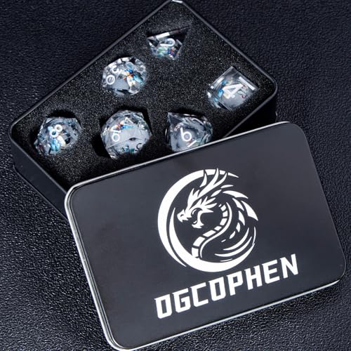 DND Dragonfly Dice 7PCS Polyhedral Sharp Edge Dice Set with Gift Case for Dungeons Dragons Role Playing Game, RPG Resin D and D Dice D6 D8 D10 D12 D20 D% (White Silver) - color: Qt-white Silver