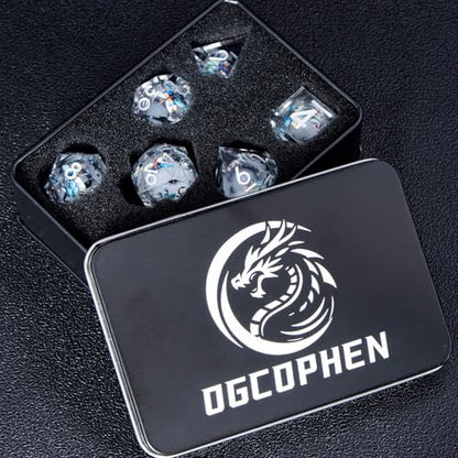 DND Dragonfly Dice 7PCS Polyhedral Sharp Edge Dice Set with Gift Case for Dungeons Dragons Role Playing Game, RPG Resin D and D Dice D6 D8 D10 D12 D20 D% (White Silver) - color: Qt-white Silver