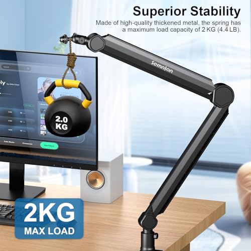 Microphone Arm,SEMNLAN LM08 Desk Adjustable Mic Boom Arm Stand,Suitable For Blue Yeti,Snowball iCE, HyperX QuadCast,SoloCast,Elgato Wave,Etc