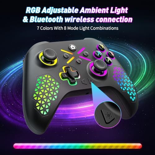 Gamrombo Wireless Gaming Controller Compatible with Xbox One S/X, Xbox Series X/S Windows 10/11 PC Gaming Controller with Adjust RGB Light/Audio Jack/Turbo/Macro/Dual Shock - color: RGB